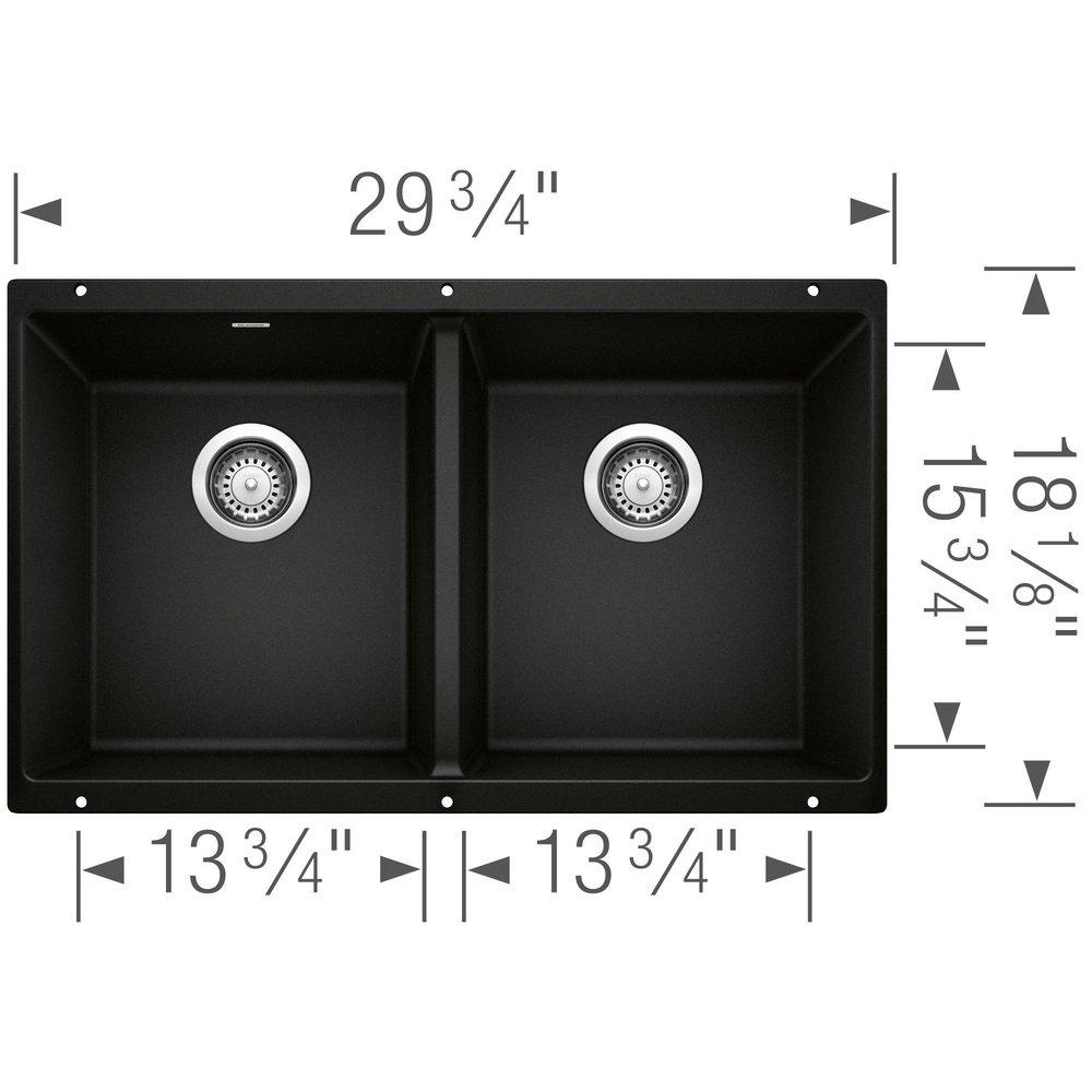 BLANCO Coal Black 29-3/4 x 18-1/8 in. No Hole Granite Composite Double Bowl Undermount Kitchen Sink 
