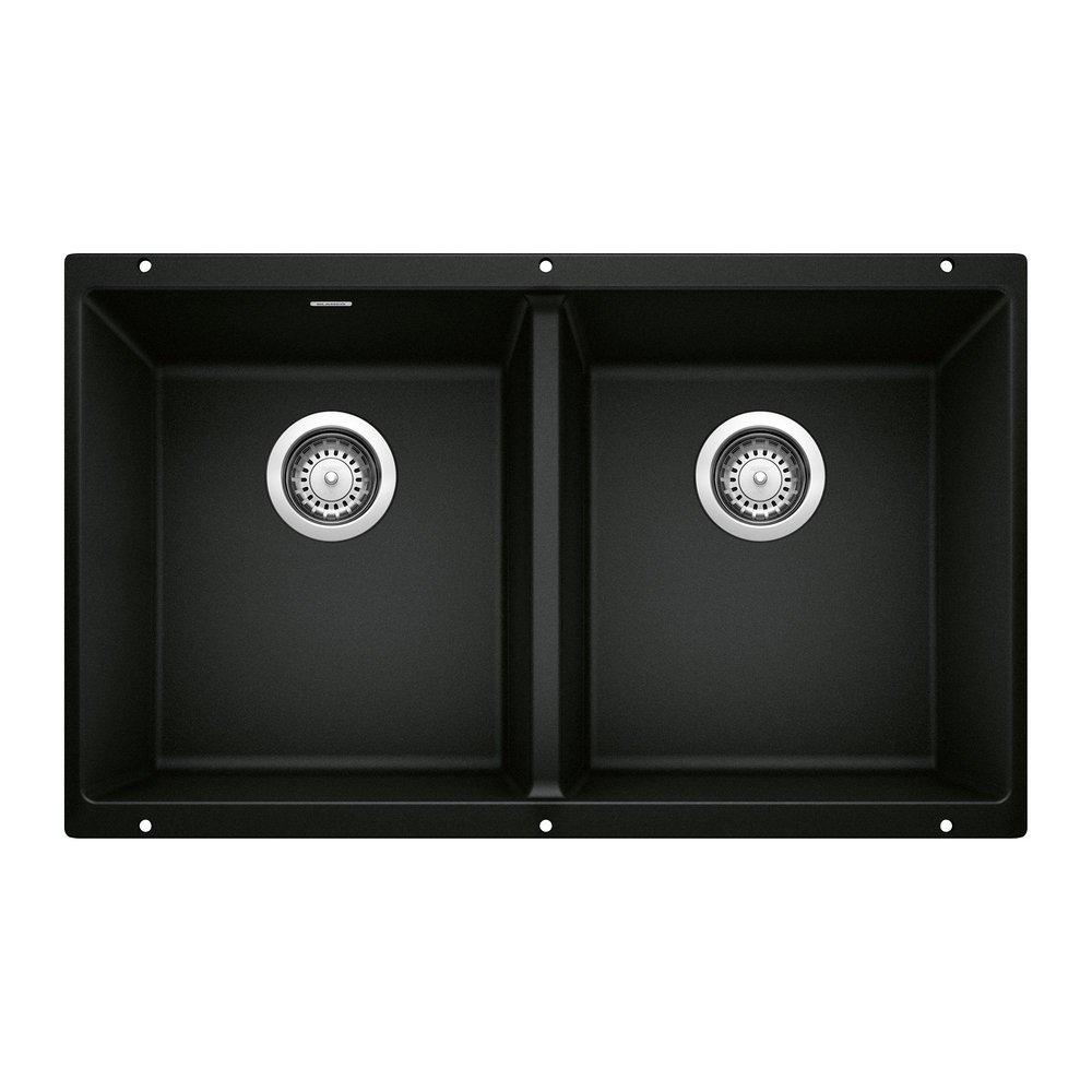 BLANCO Coal Black 29-3/4 x 18-1/8 in. No Hole Granite Composite Double Bowl Undermount Kitchen Sink 