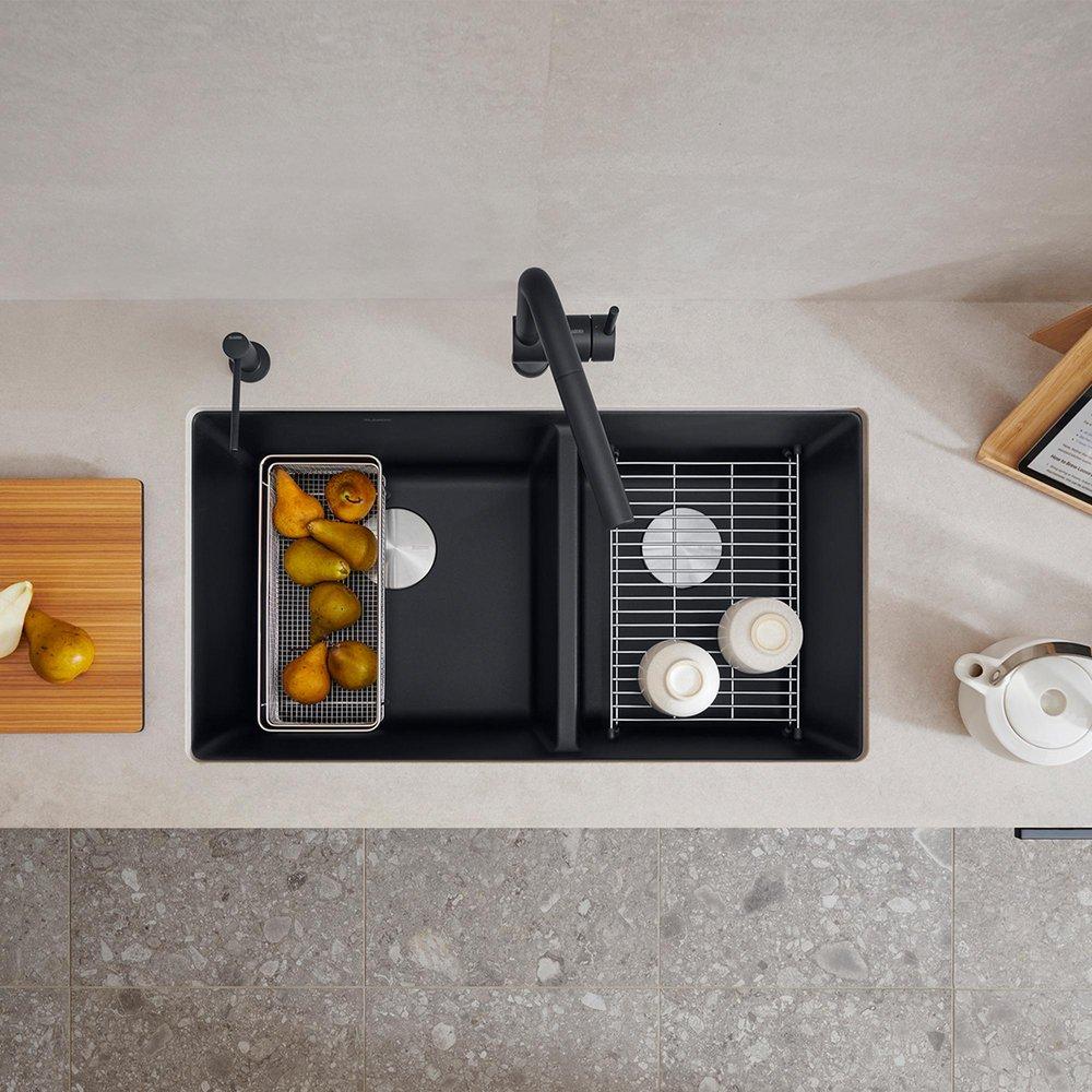 BLANCO Coal Black 33 x 18 in. No Hole Granite Composite Double Bowl Undermount Kitchen Sink 