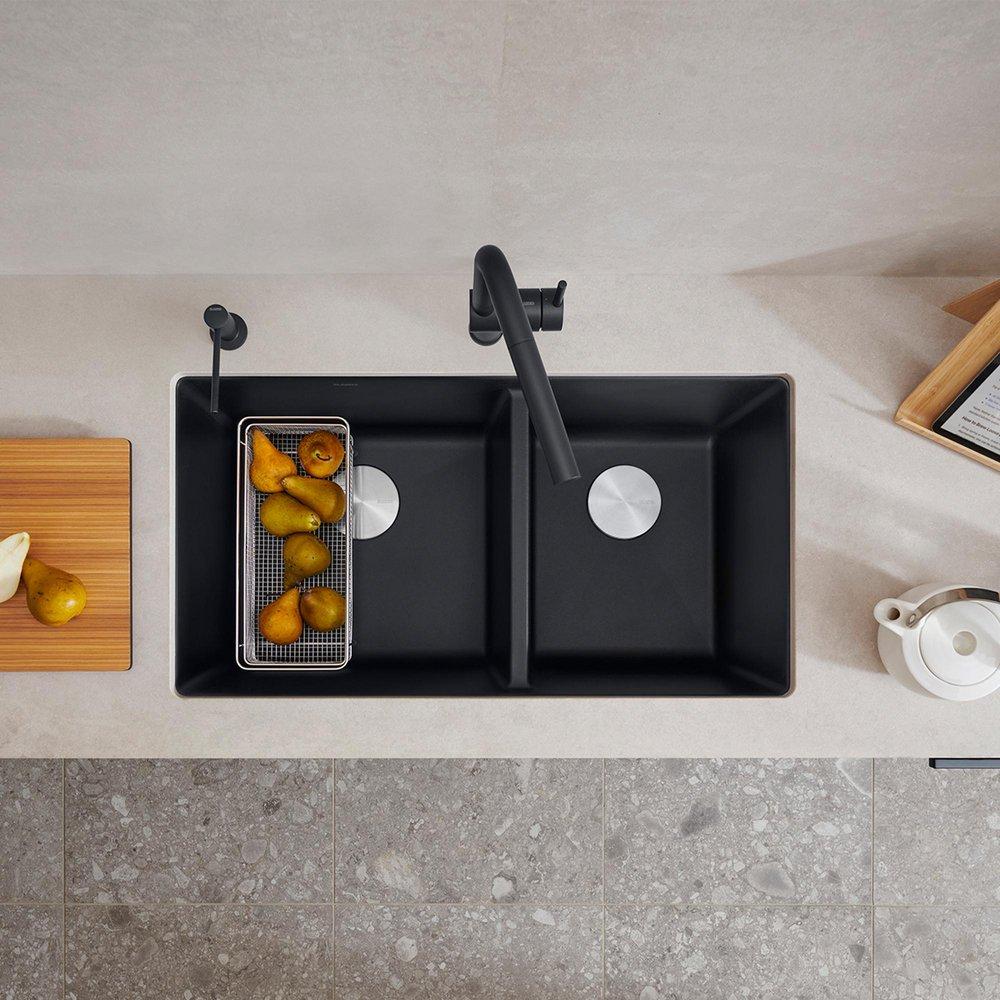 BLANCO Coal Black 33 x 18 in. No Hole Granite Composite Double Bowl Undermount Kitchen Sink 