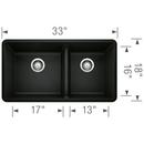 BLANCO Coal Black 33 x 18 in. No Hole Granite Composite Double Bowl Undermount Kitchen Sink 