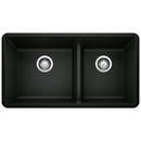 33 x 18 in. No Hole Granite Composite Double Bowl Undermount Kitchen Sink in Coal Black
