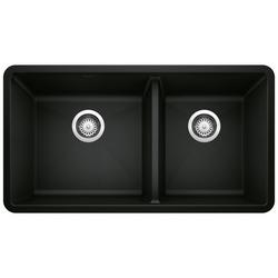 33 in. Undermount Silgranit Double Bowl Kitchen Sink in Coal Black