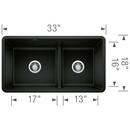 BLANCO Coal Black 33 x 18 in. No Hole Granite Composite Double Bowl Undermount Kitchen Sink 