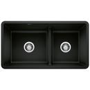 BLANCO Coal Black 33 x 18 in. No Hole Granite Composite Double Bowl Undermount Kitchen Sink 
