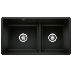 33 in. Undermount Silgranit Double Bowl Kitchen Sink in Coal Black