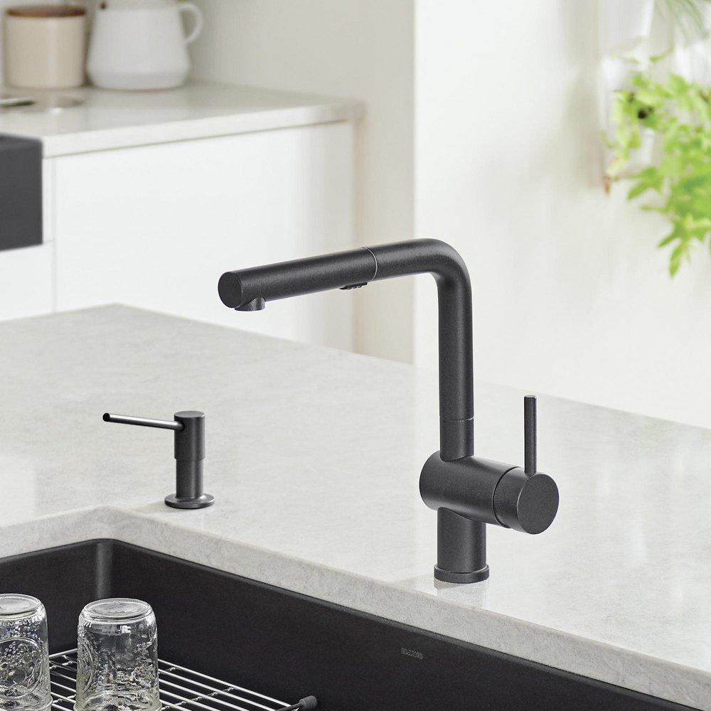 BLANCO Coal Black Single Handle Pull Out Kitchen Faucet 