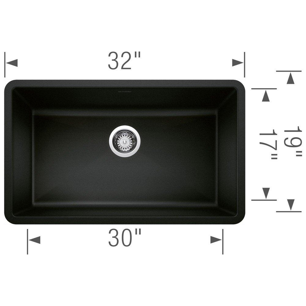 BLANCO Coal Black 32 x 19 in. No Hole Granite Composite Single Bowl Undermount Kitchen Sink 