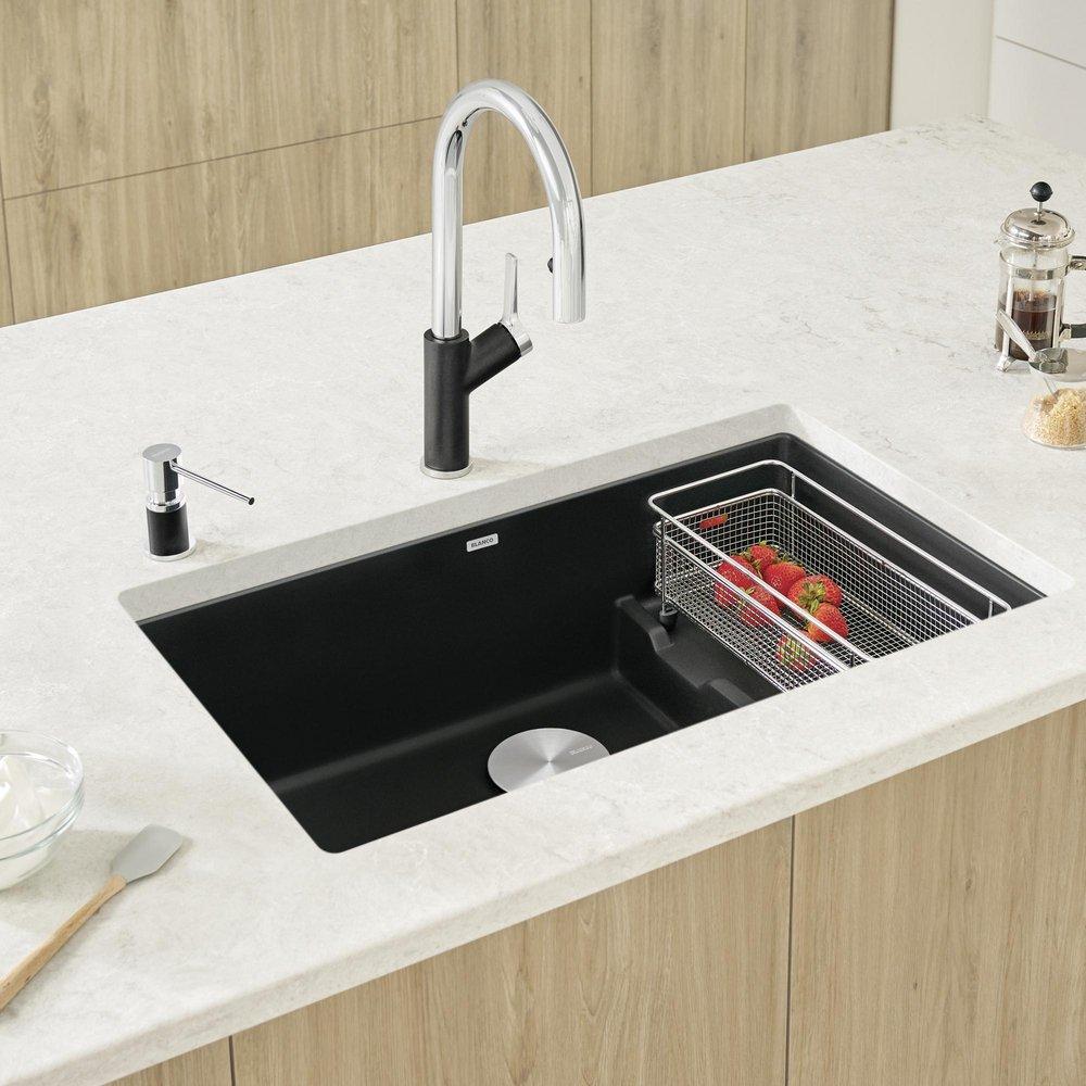BLANCO Coal Black 28-3/4 x 18-1/8 in. No Hole Granite Composite Single Bowl Undermount Kitchen Sink 