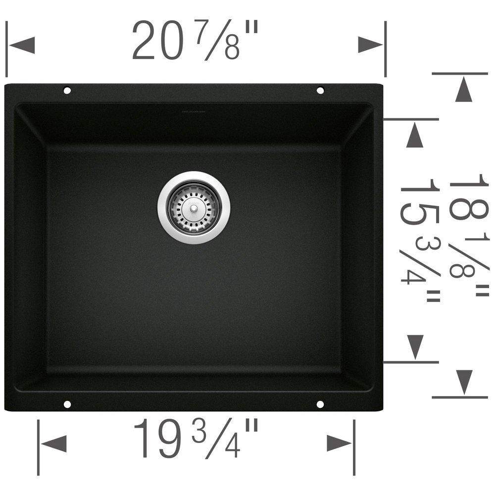 BLANCO Coal Black 20-3/4 x 18 in. No Hole Granite Composite Single Bowl Undermount Kitchen Sink 