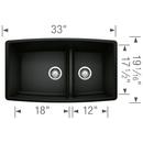 BLANCO Coal Black 33 x 19 in. No Hole Granite Composite Double Bowl Undermount Kitchen Sink 