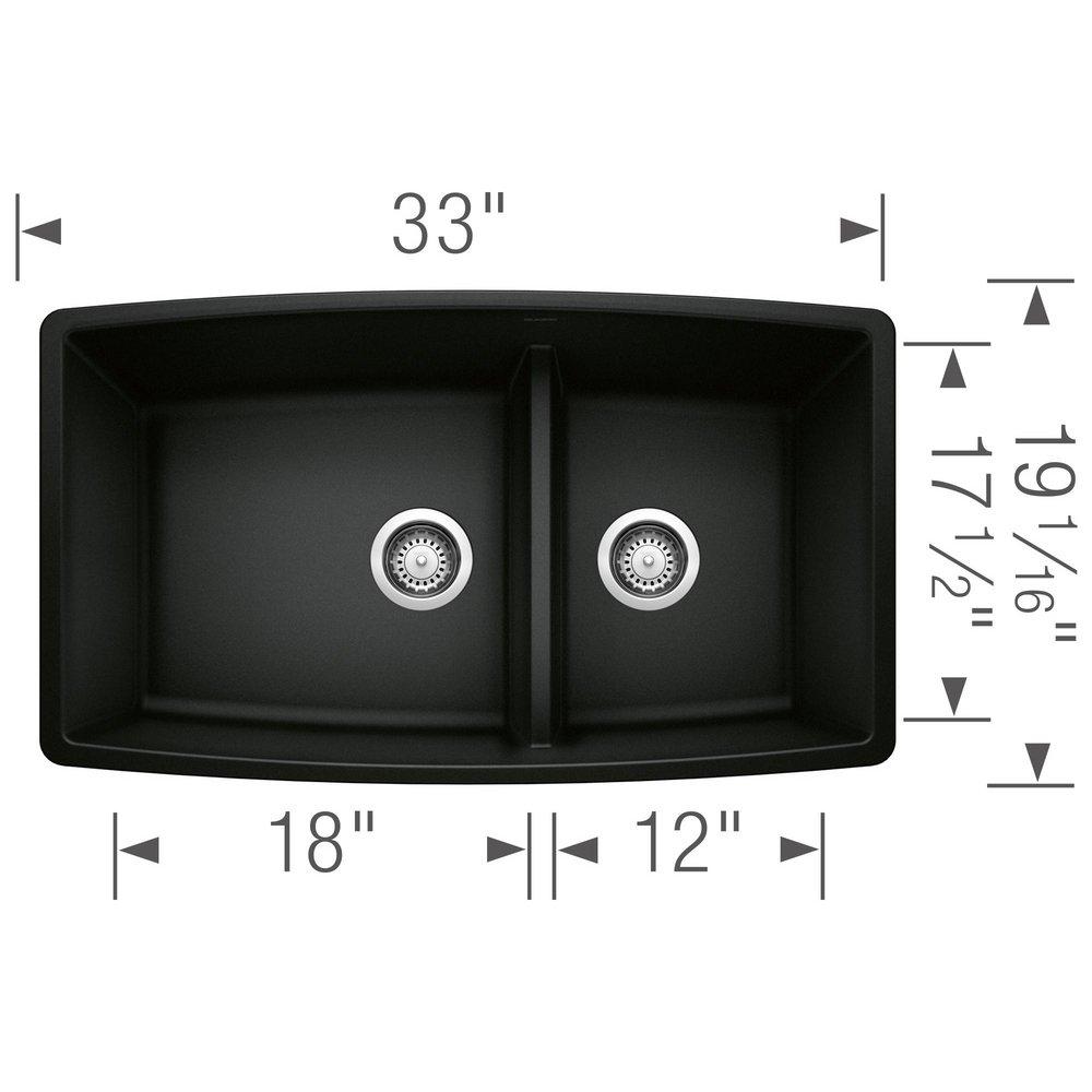BLANCO Coal Black 33 x 19 in. No Hole Granite Composite Double Bowl Undermount Kitchen Sink 