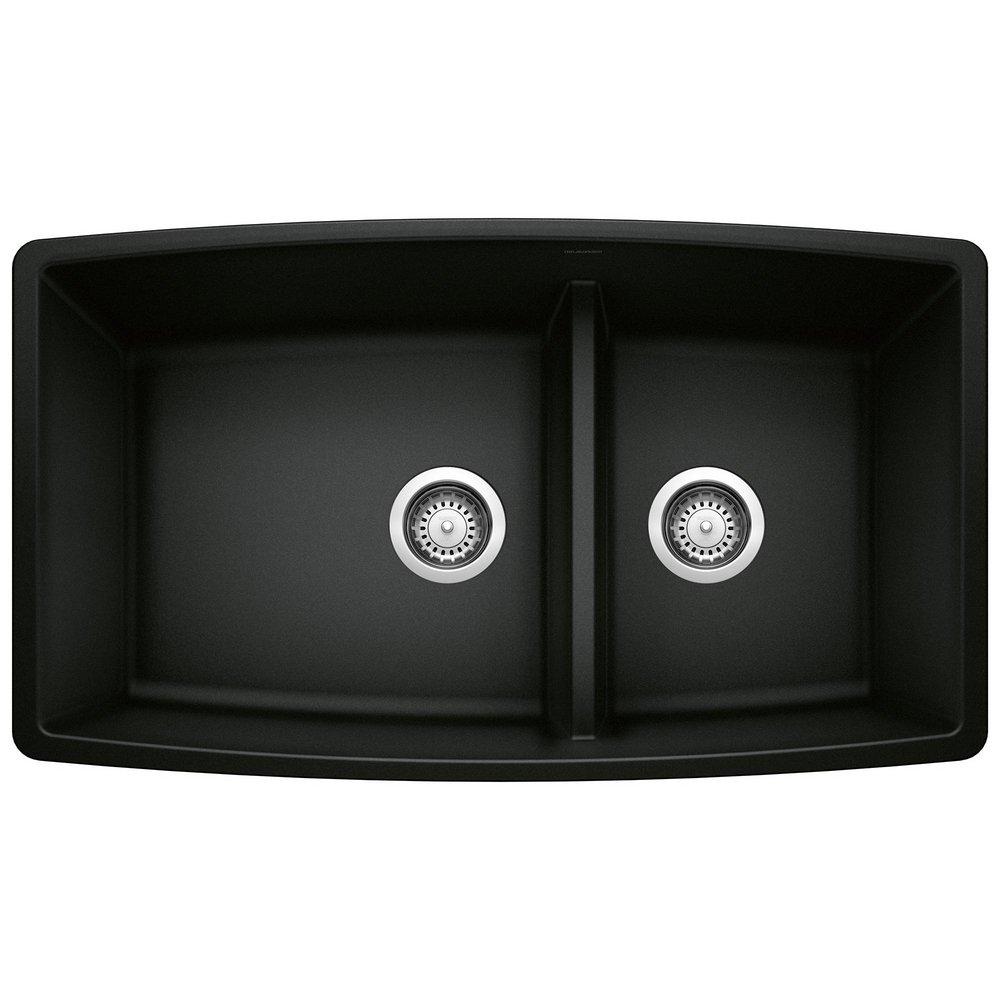 BLANCO Coal Black 33 x 19 in. No Hole Granite Composite Double Bowl Undermount Kitchen Sink 