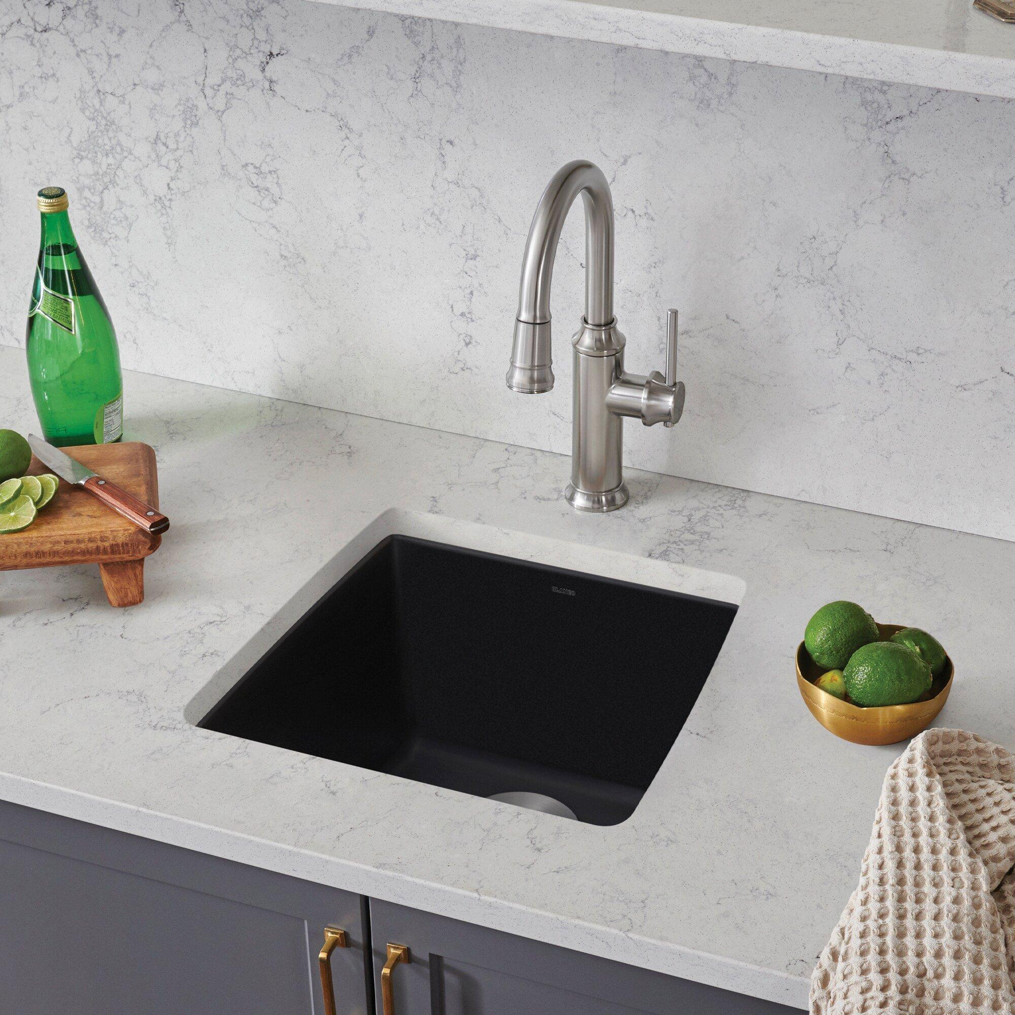 BLANCO Coal Black 17 x 17-1/2 in. 1-Hole Undermount Granite Composite Bar Sink 