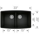 BLANCO Coal Black 33 x 20 in. No Hole Granite Composite Double Bowl Undermount Kitchen Sink 