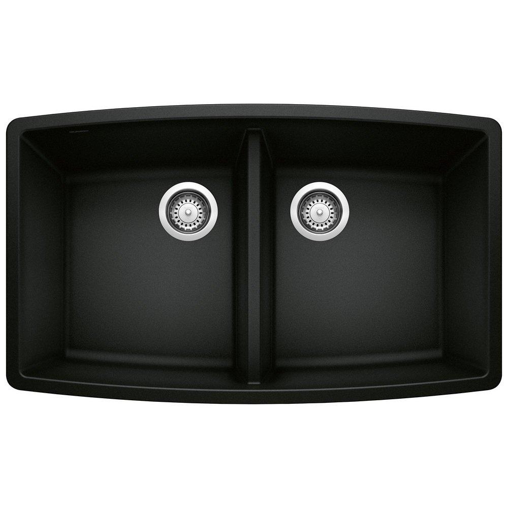 BLANCO Coal Black 33 x 20 in. No Hole Granite Composite Double Bowl Undermount Kitchen Sink 