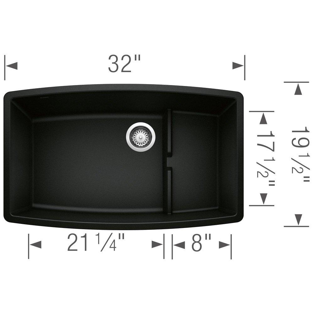 BLANCO Coal Black 32 x 19-1/2 in. No Hole Granite Composite Single Bowl Undermount Kitchen Sink 