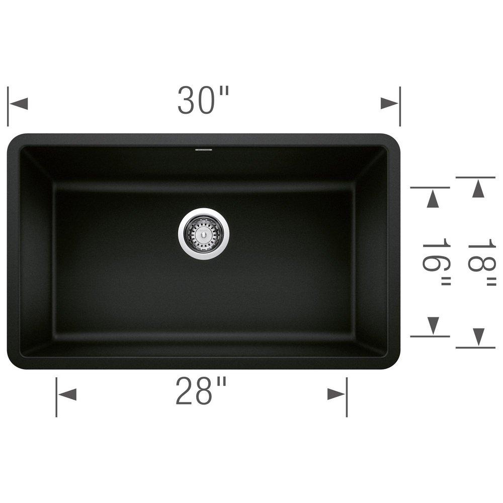 BLANCO Coal Black 30 x 18 in. No Hole Granite Composite Single Bowl Undermount Kitchen Sink 