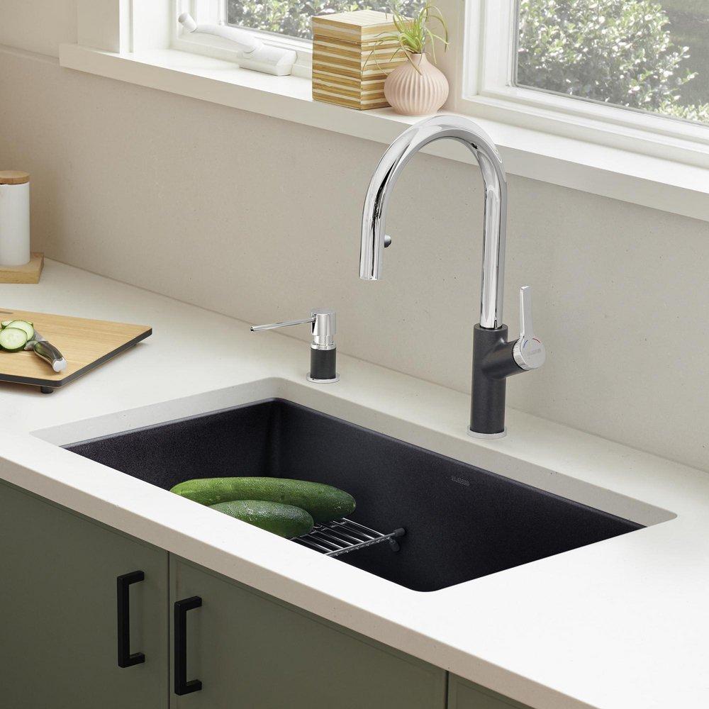 BLANCO Coal Black 30 x 18 in. No Hole Granite Composite Single Bowl Undermount Kitchen Sink 