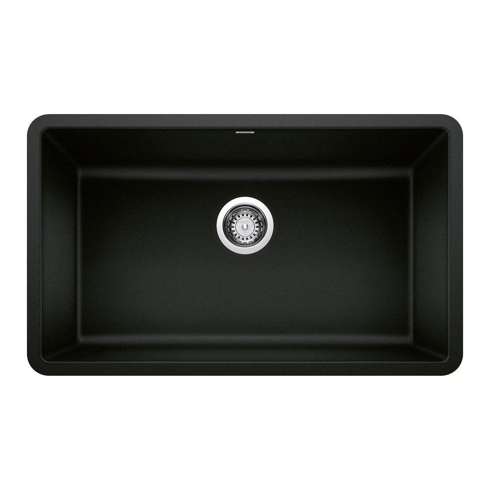 BLANCO Coal Black 30 x 18 in. No Hole Granite Composite Single Bowl Undermount Kitchen Sink 