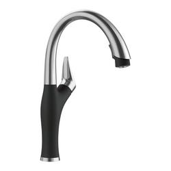 Single Handle Pull Down Kitchen Faucet in PVD Steel with Coal Black