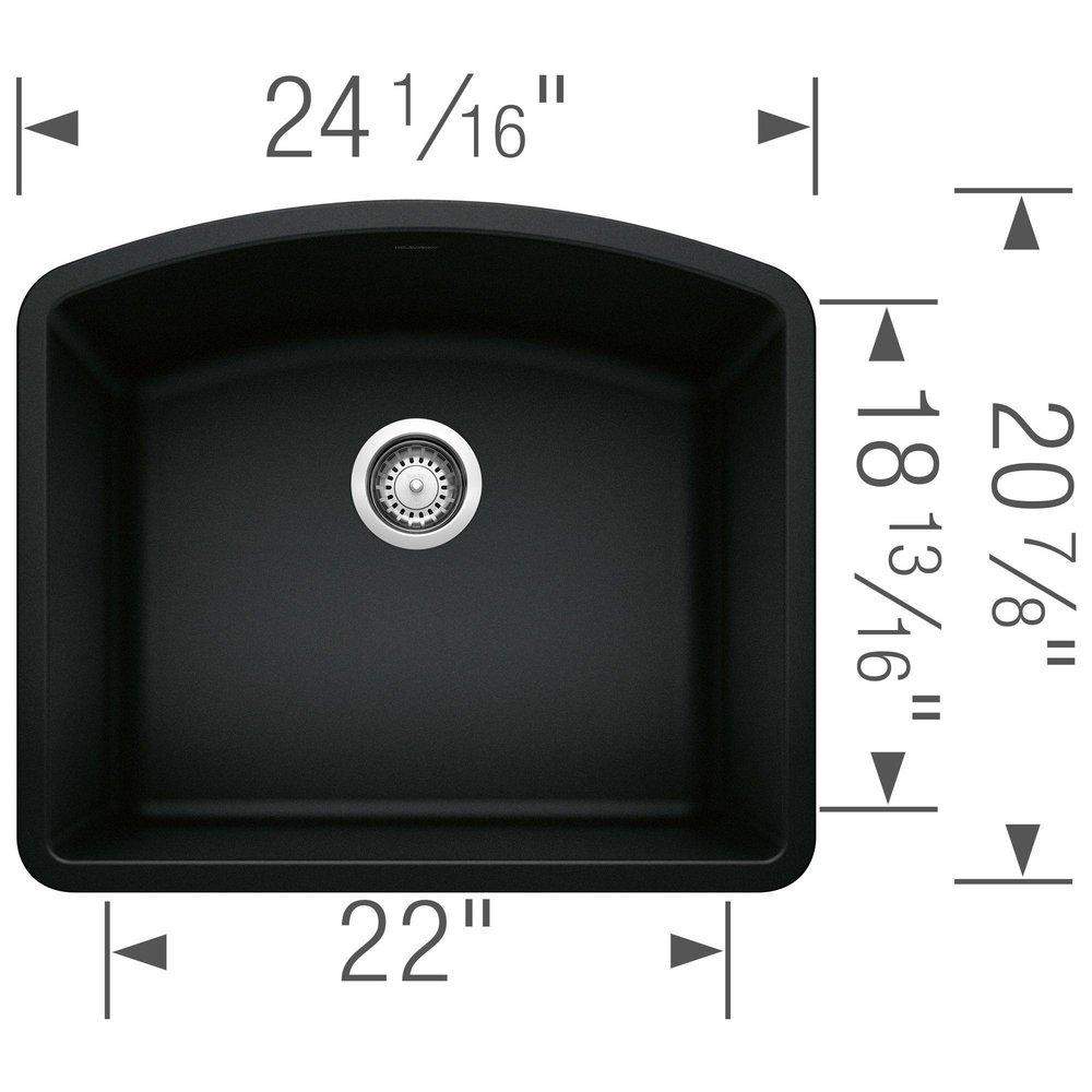 BLANCO Coal Black 24 x 20-3/4 in. No Hole Granite Composite Single Bowl Undermount Kitchen Sink 