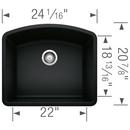 BLANCO Coal Black 24 x 20-3/4 in. No Hole Granite Composite Single Bowl Undermount Kitchen Sink 