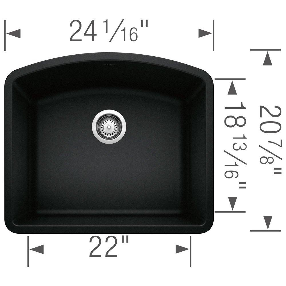 BLANCO Coal Black 24 x 20-3/4 in. No Hole Granite Composite Single Bowl Undermount Kitchen Sink 