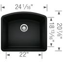 BLANCO Coal Black 24 x 20-3/4 in. No Hole Granite Composite Single Bowl Undermount Kitchen Sink 