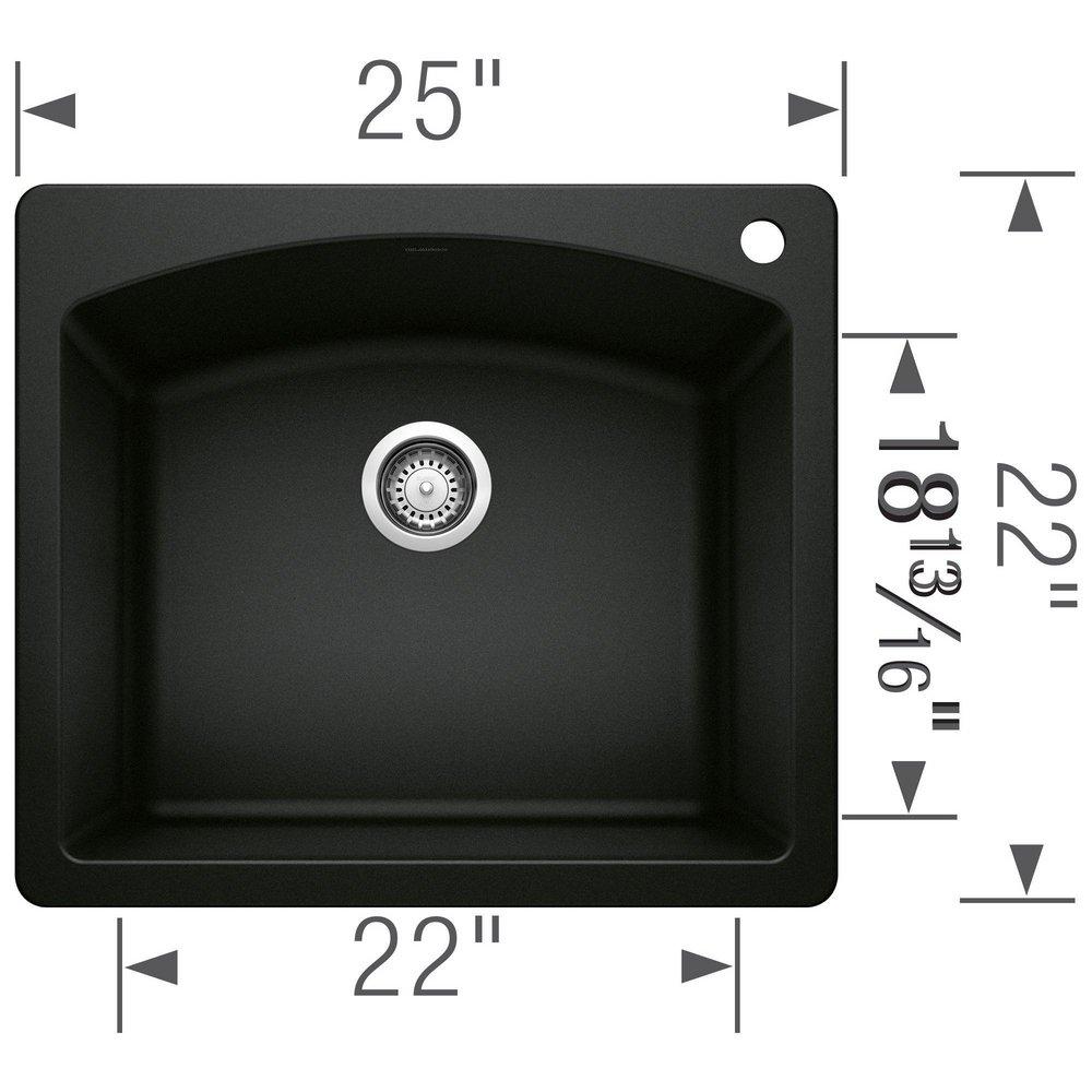 BLANCO Coal Black 25 x 22 in. 1-Hole Granite Composite Single Bowl Dual Mount Kitchen Sink 