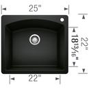 BLANCO Coal Black 25 x 22 in. 1-Hole Granite Composite Single Bowl Dual Mount Kitchen Sink 