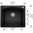 BLANCO Coal Black 25 x 22 in. 1-Hole Granite Composite Single Bowl Dual Mount Kitchen Sink 