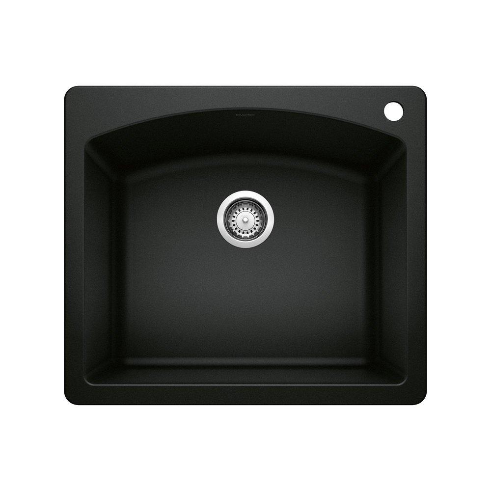 BLANCO Coal Black 25 x 22 in. 1-Hole Granite Composite Single Bowl Dual Mount Kitchen Sink 