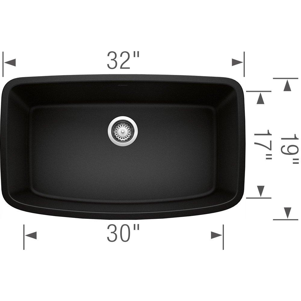 BLANCO Coal Black 32 x 19 in. No Hole Granite Composite Single Bowl Undermount Kitchen Sink 