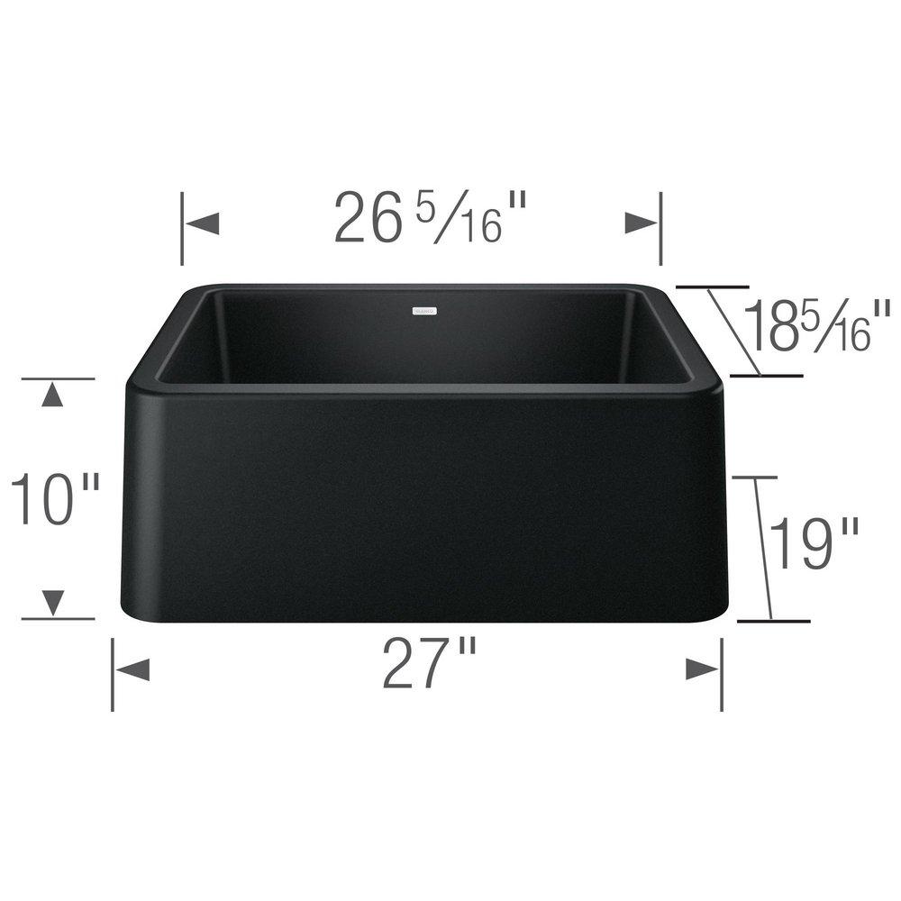 BLANCO Coal Black 27 x 19 in. No Hole Granite Composite Single Bowl Farmhouse Kitchen Sink 