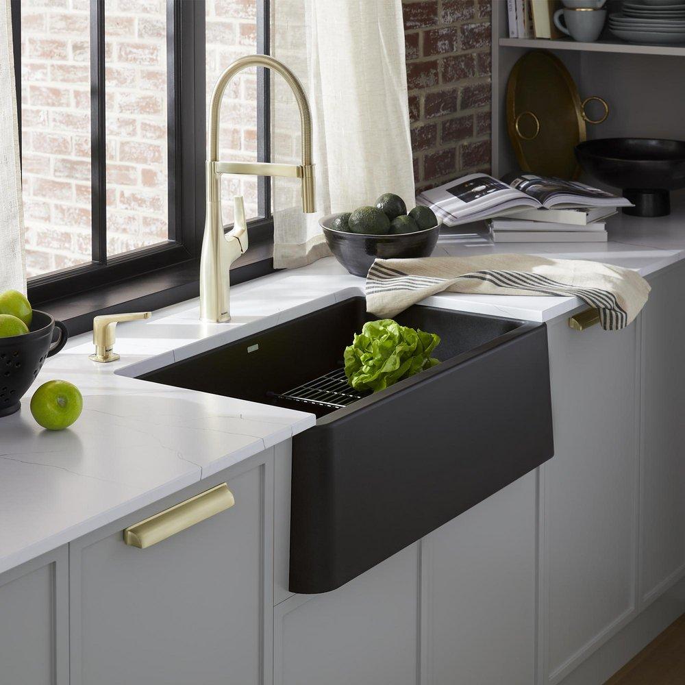 BLANCO Coal Black 33 x 19 in. No Hole Granite Composite Single Bowl Farmhouse Kitchen Sink 
