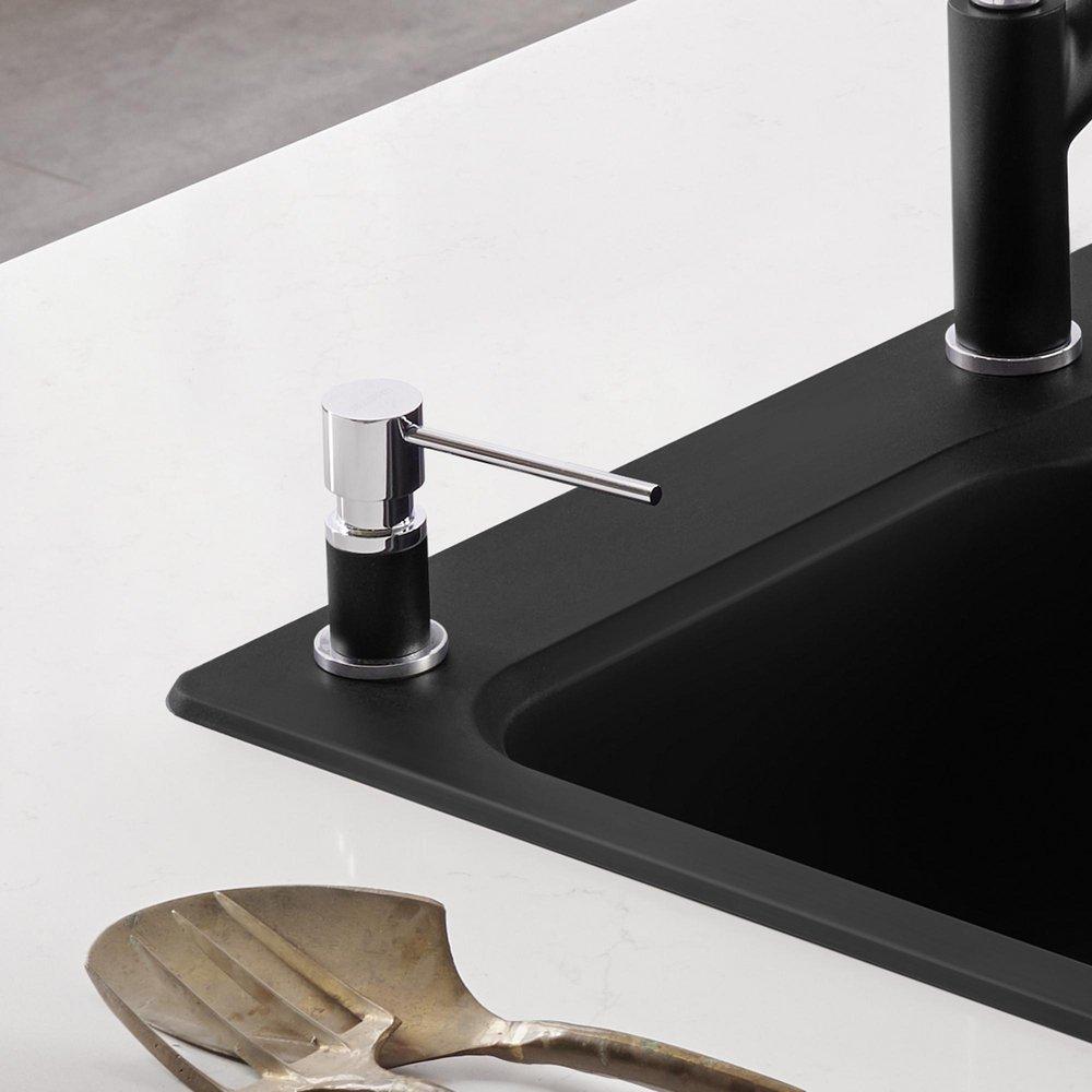 BLANCO Chrome/Coal Black 3-3/4 in. 10 oz. Kitchen Soap Dispenser 