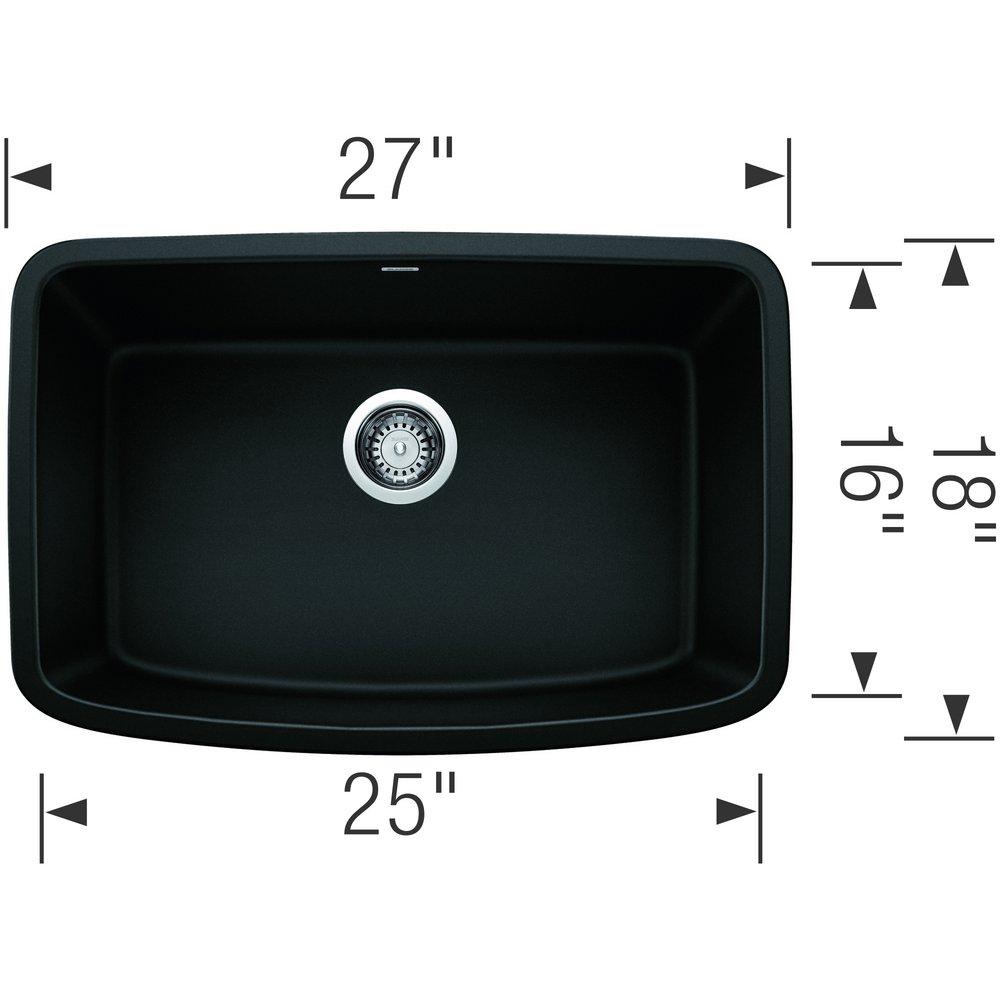 BLANCO Coal Black 27 x 18 in. No Hole Granite Composite Single Bowl Undermount Kitchen Sink 