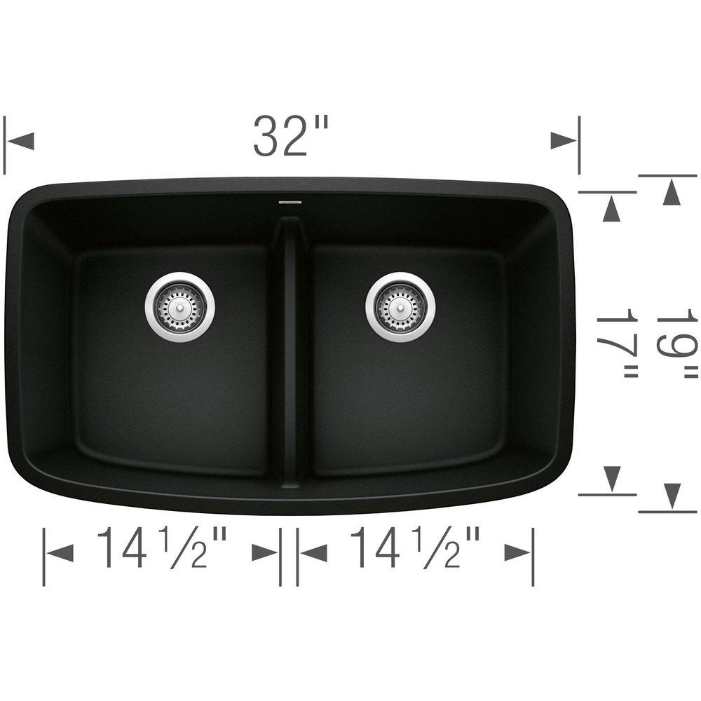 BLANCO Coal Black 32 x 19 in. No Hole Granite Composite Double Bowl Undermount Kitchen Sink 