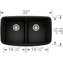 BLANCO Coal Black 32 x 19 in. No Hole Granite Composite Double Bowl Undermount Kitchen Sink 