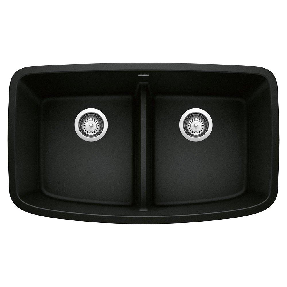 BLANCO Coal Black 32 x 19 in. No Hole Granite Composite Double Bowl Undermount Kitchen Sink 