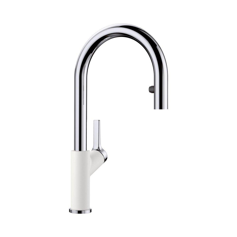 BLANCO Chrome/White Single Handle Pull Down Kitchen Faucet 