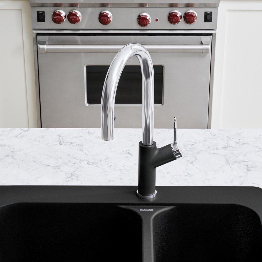 BLANCO Chrome/Anthracite Single Handle Pull Down Kitchen Faucet 