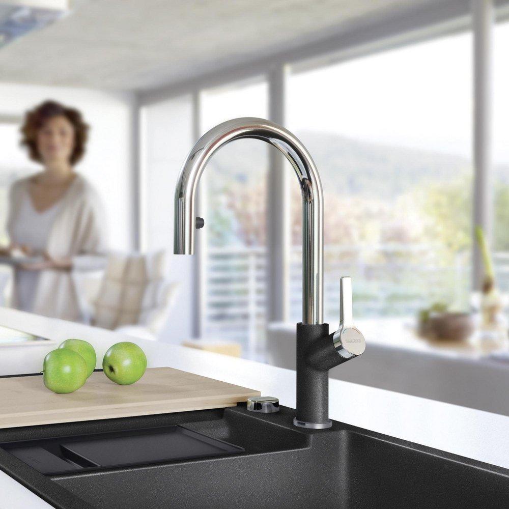 BLANCO Chrome/Anthracite Single Handle Pull Down Kitchen Faucet 