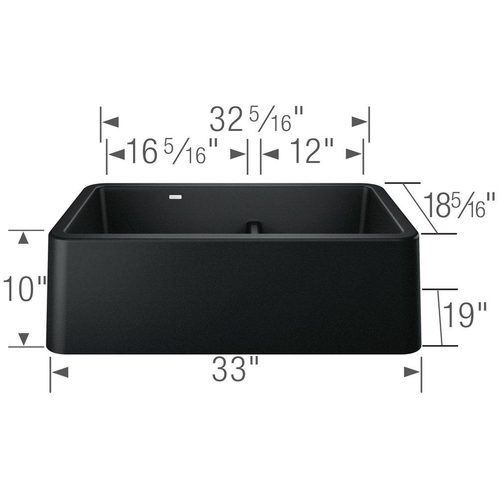 BLANCO Coal Black 33 x 19 in. No Hole Granite Composite Double Bowl Farmhouse Kitchen Sink 
