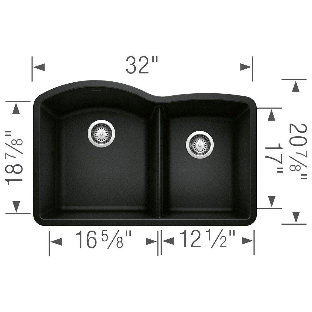 BLANCO Coal Black No Hole Granite Composite Double Bowl Undermount Kitchen Sink in Coal Black 