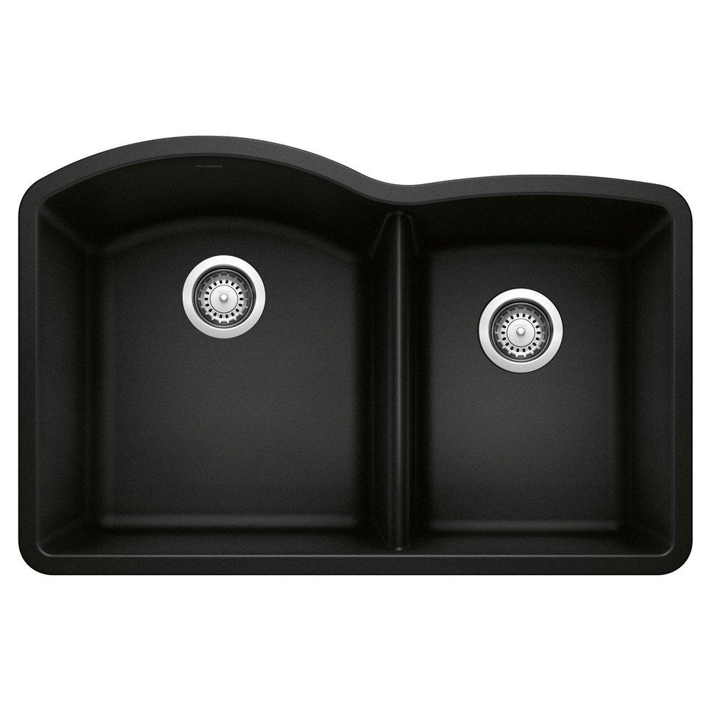 BLANCO Coal Black No Hole Granite Composite Double Bowl Undermount Kitchen Sink in Coal Black 