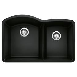 32 in. Undermount Silgranit Double Bowl Kitchen Sink in Coal Black