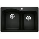 33 in. Dual Mount Silgranit Double Bowl Kitchen Sink in Coal Black