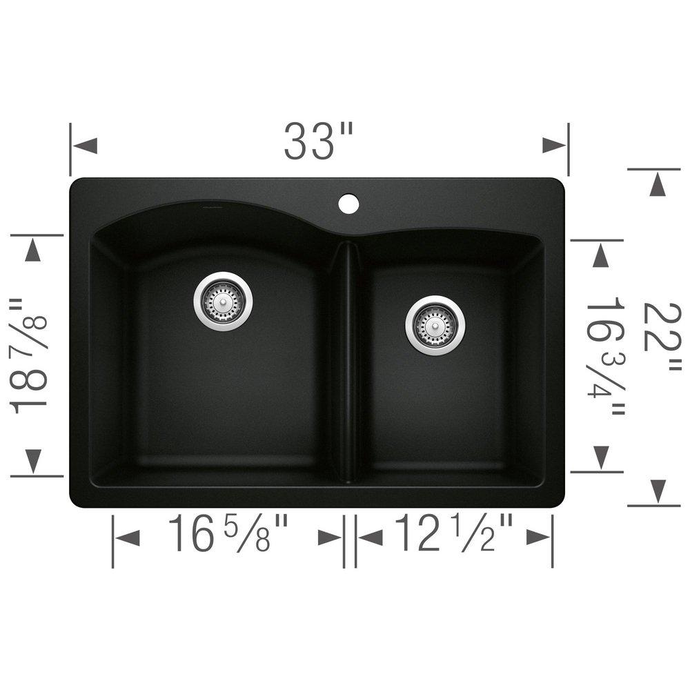 BLANCO Coal Black 32 x 20-3/4 in. 1-Hole Granite Composite Double Bowl Dual Mount Kitchen Sink 
